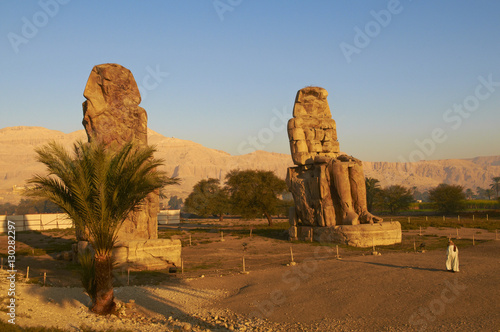 Colossi of Memnon, carved to represent the 18th dynasty pharaoh Amenhotep III, West Bank of the River Nile, Thebes, Egypt