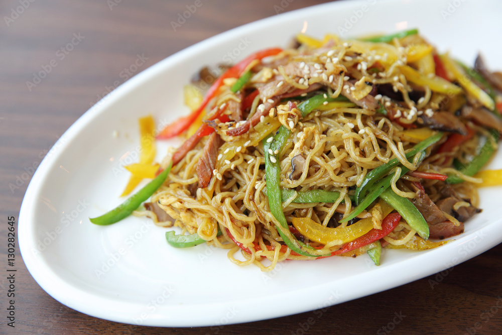 Chinese food fried noodle with ham Chinese food fried noodle with ham