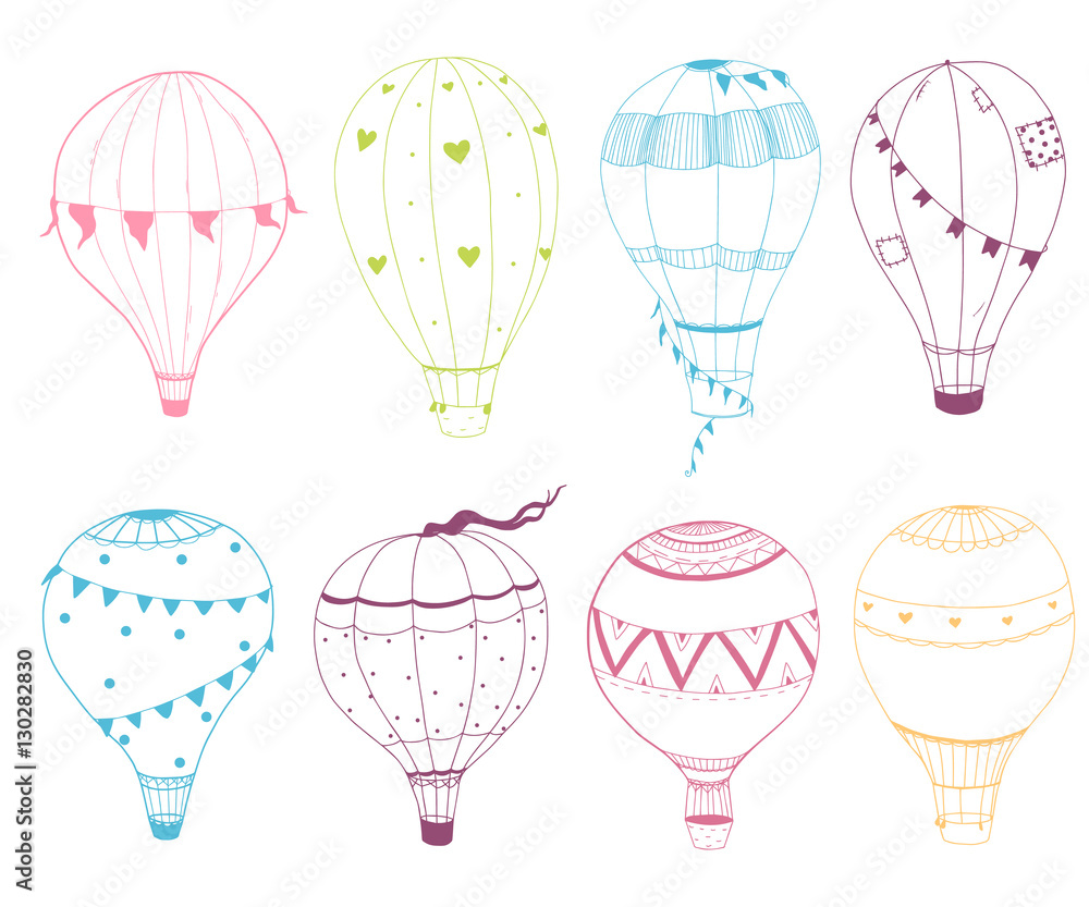 Set of hand drawn vector air baloons Set of hand drawn vector air baloons