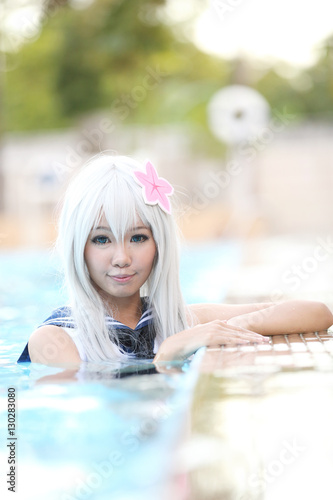 Asian cosplay girl with swim suite