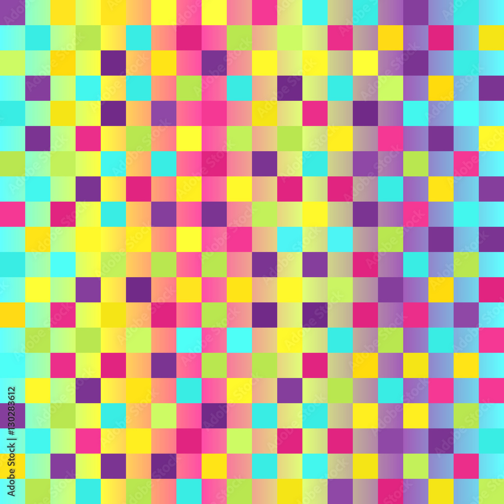 Checkered pattern. Glowing multicolor seamless vector background