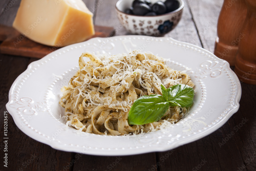Italian pasta with pesto genovese Italian pasta with pesto genovese