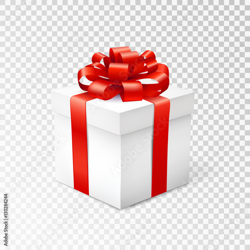 Gift box with red ribbon isolated on transparent background. Vector illustration. photo