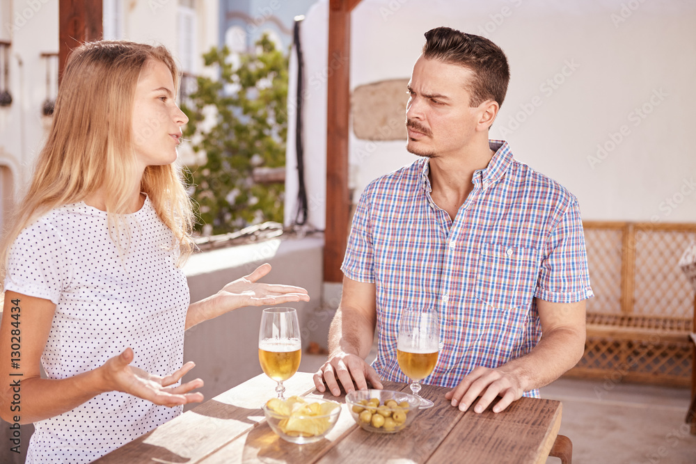 Cute couple in a deep discussion Cute couple in a deep discussion