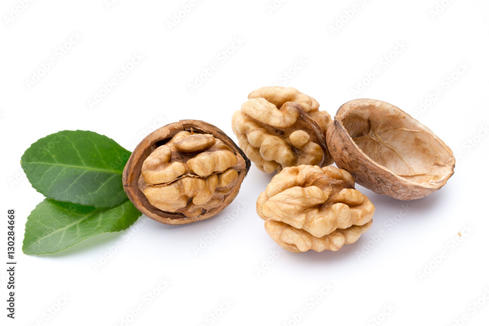 Walnut and walnut kernel isolated on the white background. Walnut and walnut kernel isolated on the white background.
