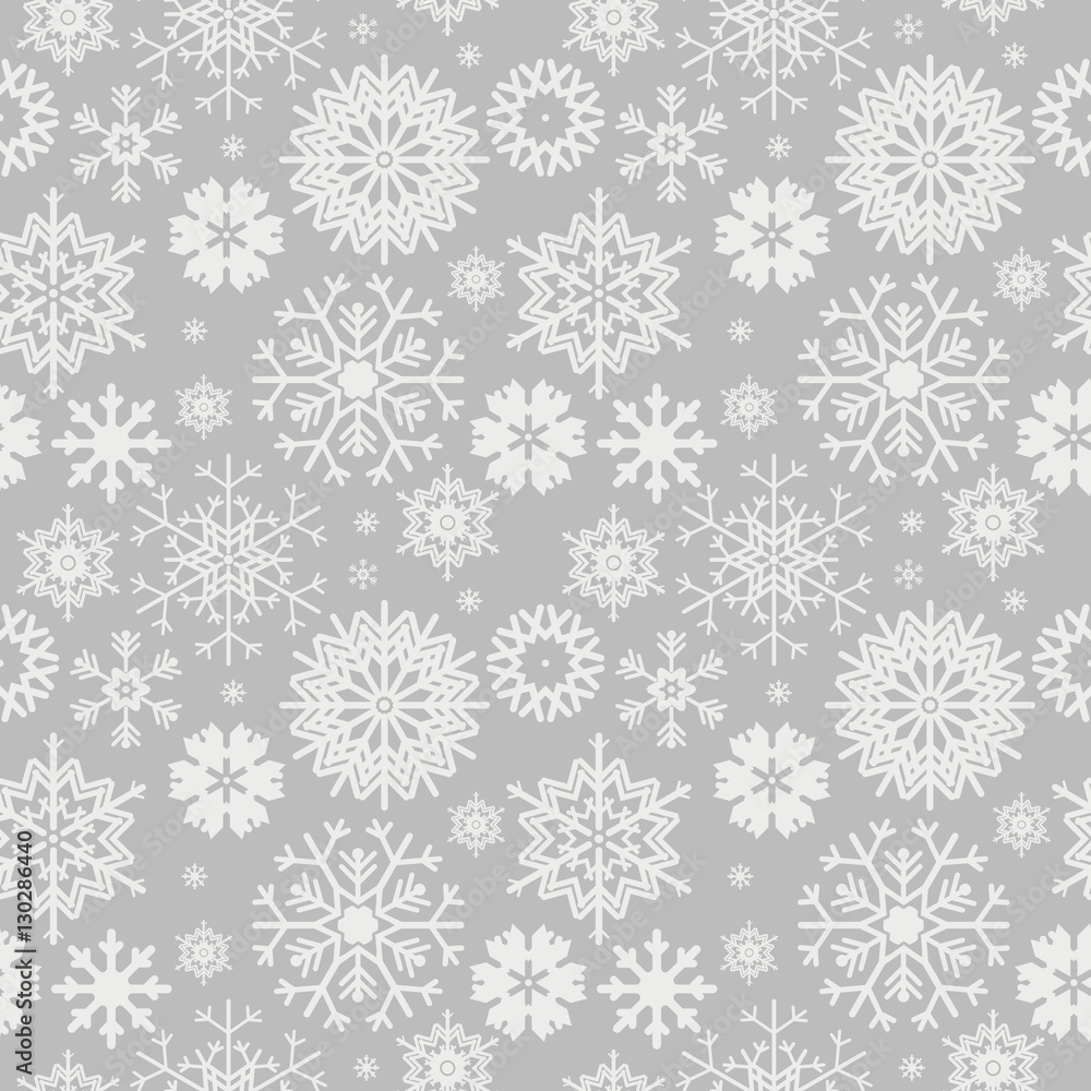 Cute seamless pattern with snowflakes isolated on light grey bac