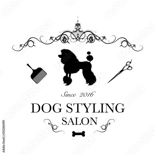 Logo for dog hair salon, styling and grooming shop, store for dogs. Vector illustration