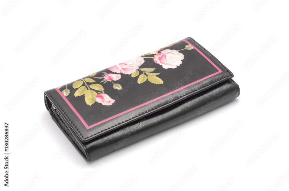 black clutch with flowers isolated on white black clutch with flowers isolated on white
