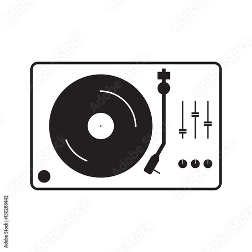 Simple flat gramophone icon, grayscale on white background