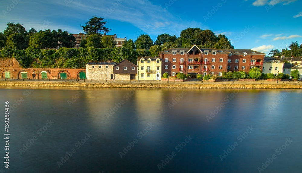 Houses on the shore of the river Exe. Long exposure. Exeter. England