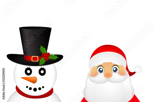 Santa Claus and Christmas snowman on a white background are stan