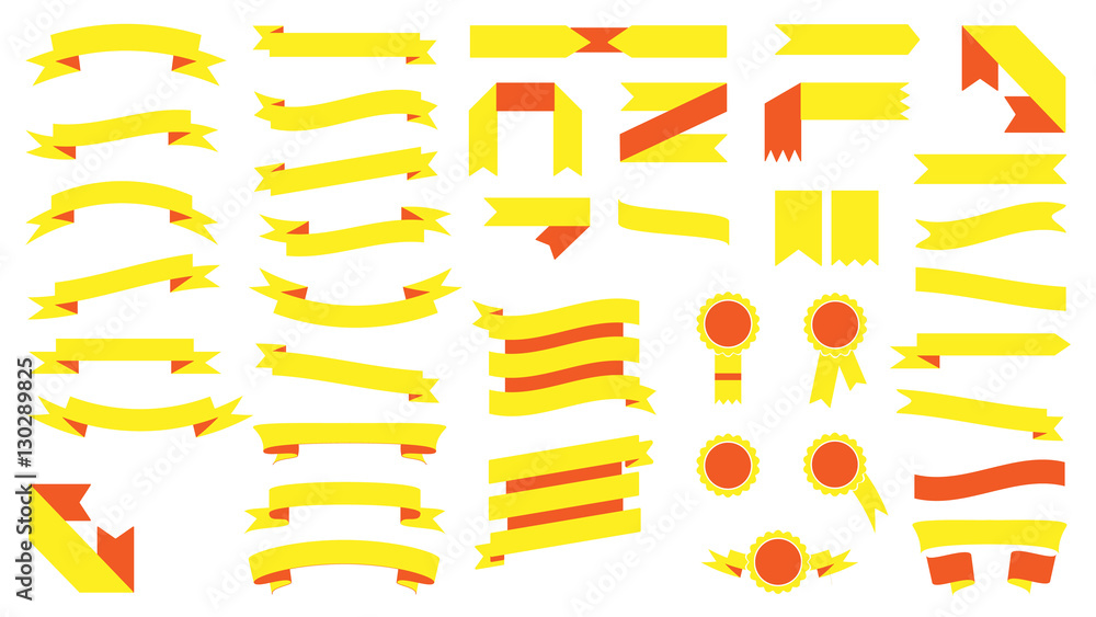 Obraz premium Set of beautiful festive colored yellow ribbons. Vector illustra