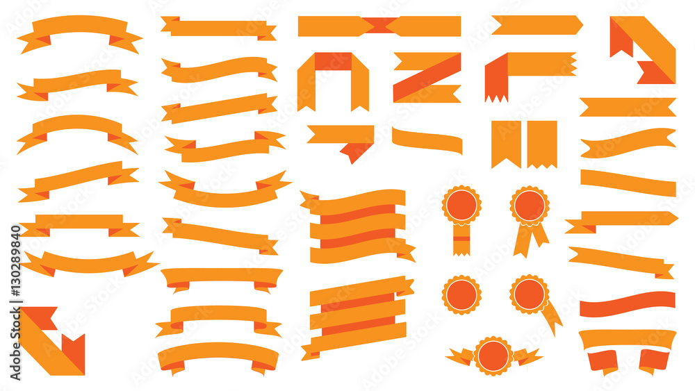 Obraz premium Set of beautiful festive colored orange ribbons. Vector illustra
