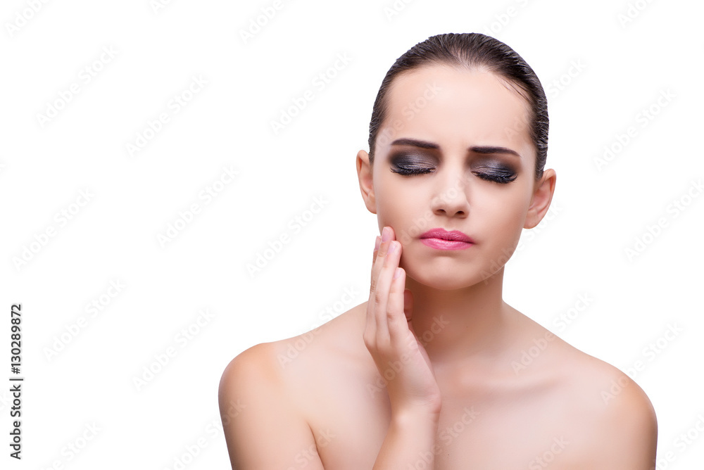 Woman with toothache isolated on white Woman with toothache isolated on white