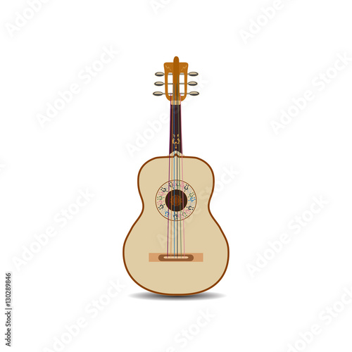 Vector illustration of acoustic mexican guitar isolated on white background.