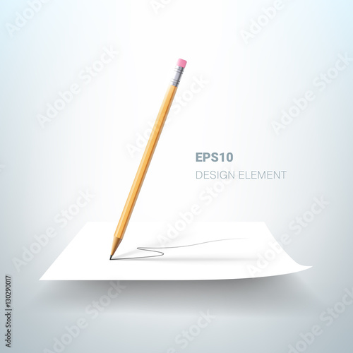 Realistic pencil and paper. Vector design element