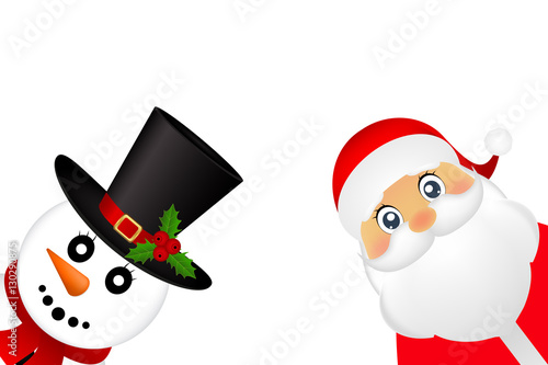 Santa Claus and Christmas snowman on a white background are stan