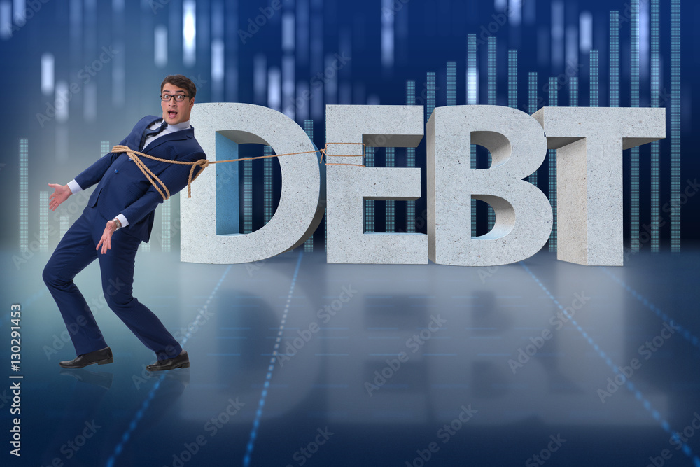 Man in debt business concept Man in debt business concept