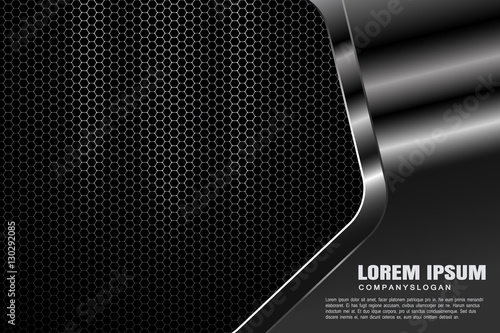 Vector hexagon gradient gray mesh background with three light sources and metal shape with radiance for business.