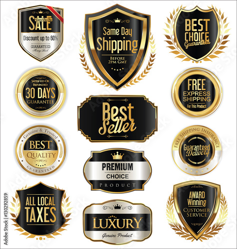 Premium and luxury golden retro badges and labels collection