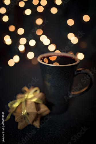 Christmas evening, a hot drink and gingerbread cookies
