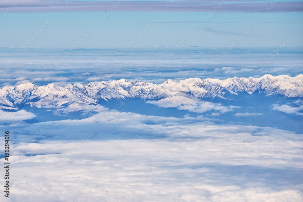 Airplane view over Carpathians