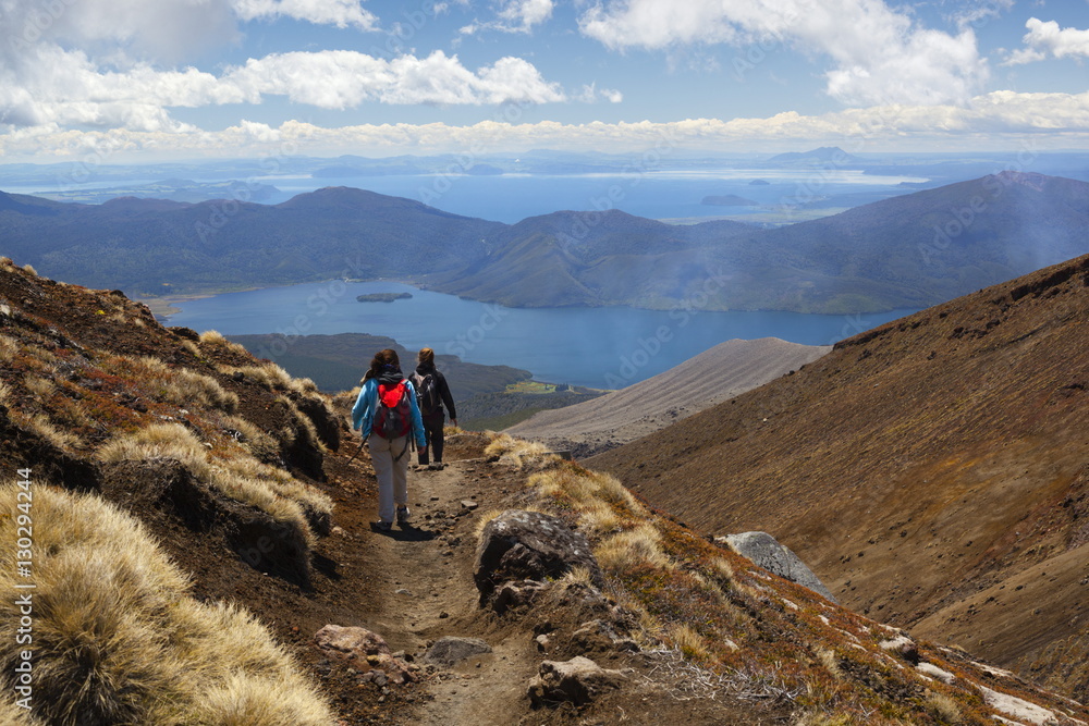 Tongariro Alpine Crossing with view of Lake Taupo, Tongariro National Park, North Island, New Zealand Tongariro Alpine Crossing with view of Lake Taupo, Tongariro National Park, North Island, New Zealand