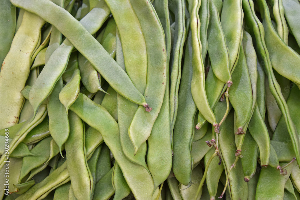 Green fresh beans at retail market close up Green fresh beans at retail market close up