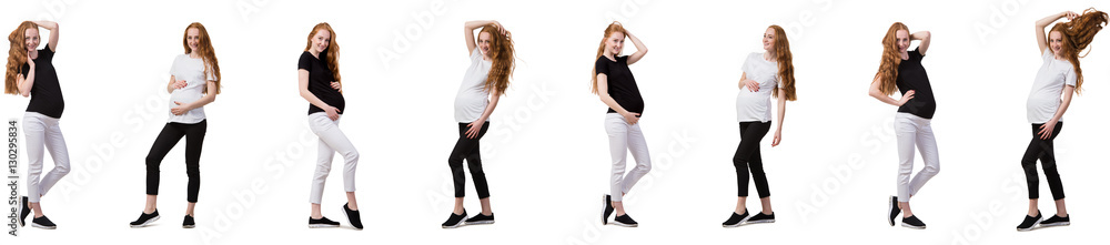 Pregnant woman in composite image isolated on white Pregnant woman in composite image isolated on white