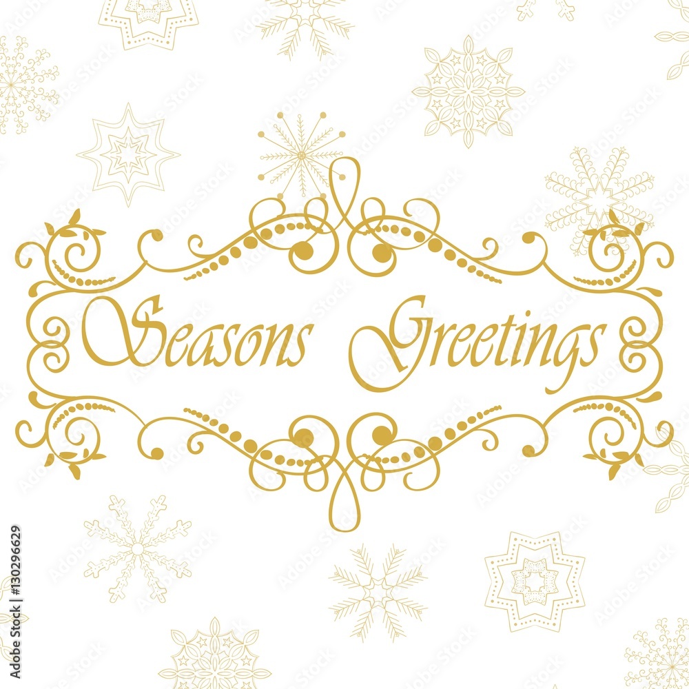 Vector calligraphic vintage frame. Merry Christmas and Happy New Year card with hand drawn snowflakes. Seasons greetings. Vector illustration