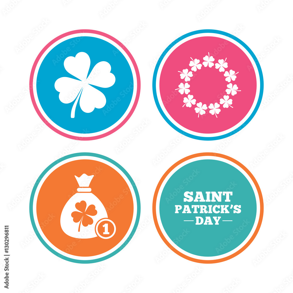 Saint Patrick day icons. Money bag with clover.