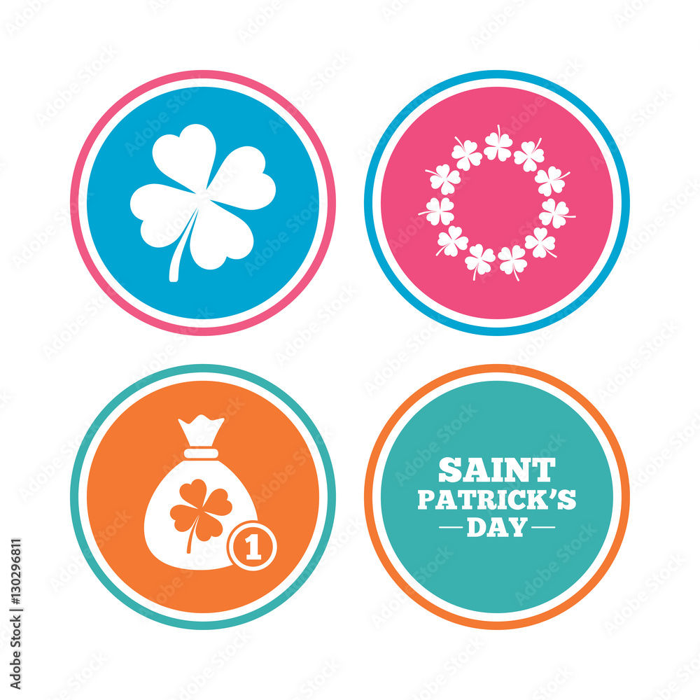 Saint Patrick day icons. Money bag with clover. Saint Patrick day icons. Money bag with clover.