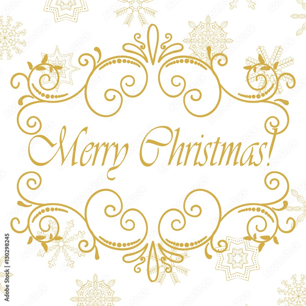 Vector calligraphic vintage frame. Merry Christmas and Happy New Year card with hand drawn snowflakes. Merry Christmas. Vector illustration