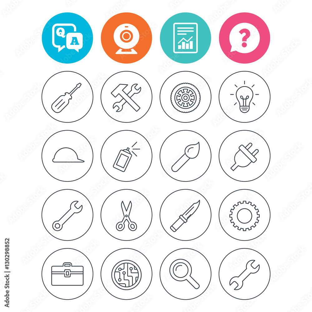 Repair tools icons. Hammer with wrench key. Repair tools icons. Hammer with wrench key.