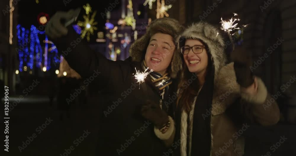 Friends Taking Selfie With Christmas Sparks Friends Taking Selfie With Christmas Sparks