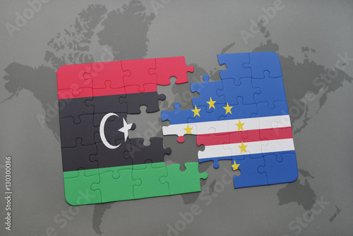 puzzle with the national flag of libya and cape verde on a world map