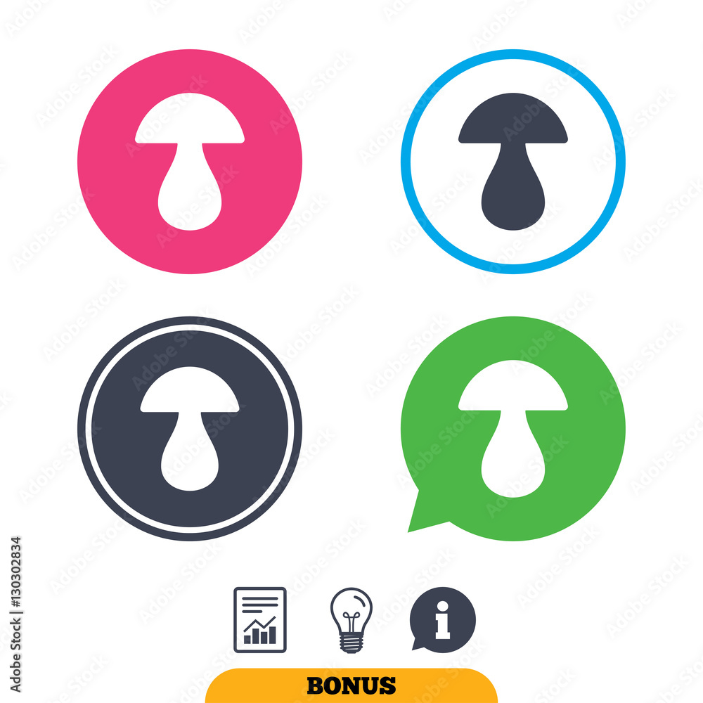 Mushroom sign icon. Boletus mushroom symbol. Mushroom sign icon. Boletus mushroom symbol.