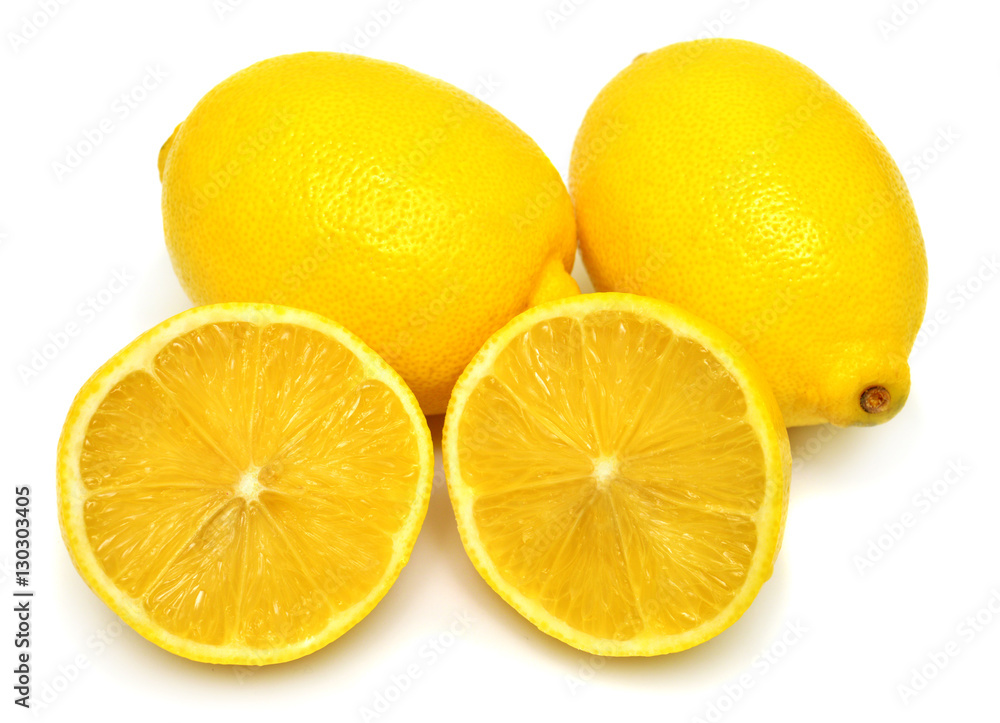 The cut lemon isolated on white background. Tropical fruit. Flat The cut lemon isolated on white background. Tropical fruit. Flat