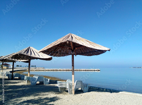 Chill area with umbrellas near beach in Croatia