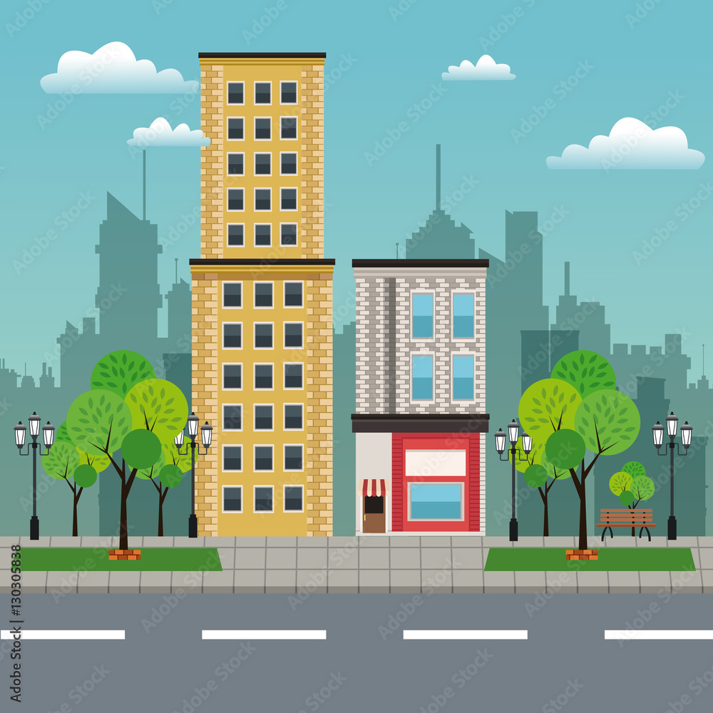 residential building store urban street vector illustration eps 10