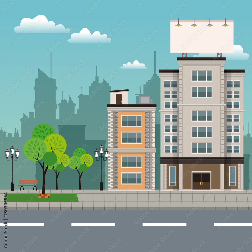 buildings tree brench park urban streetscape vector illustration eps 10