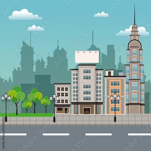 urban building street lamp post vector illustration eps 10