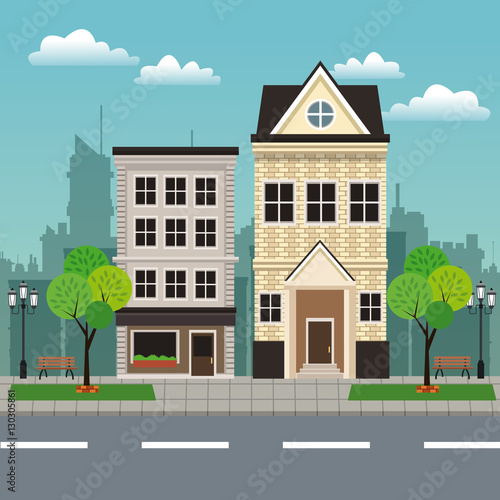 house building residential urban streetscape vector illustration eps 10