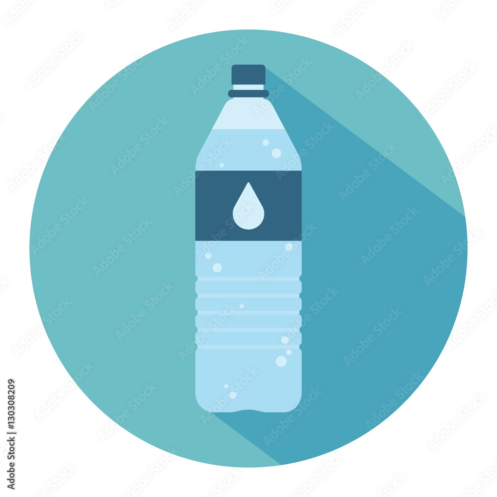 Plastic bottle with water. Small bottle of water. With drop on label. Flat web icon. Vector illustration Plastic bottle with water. Small bottle of water. With drop on label. Flat web icon. Vector illustration
