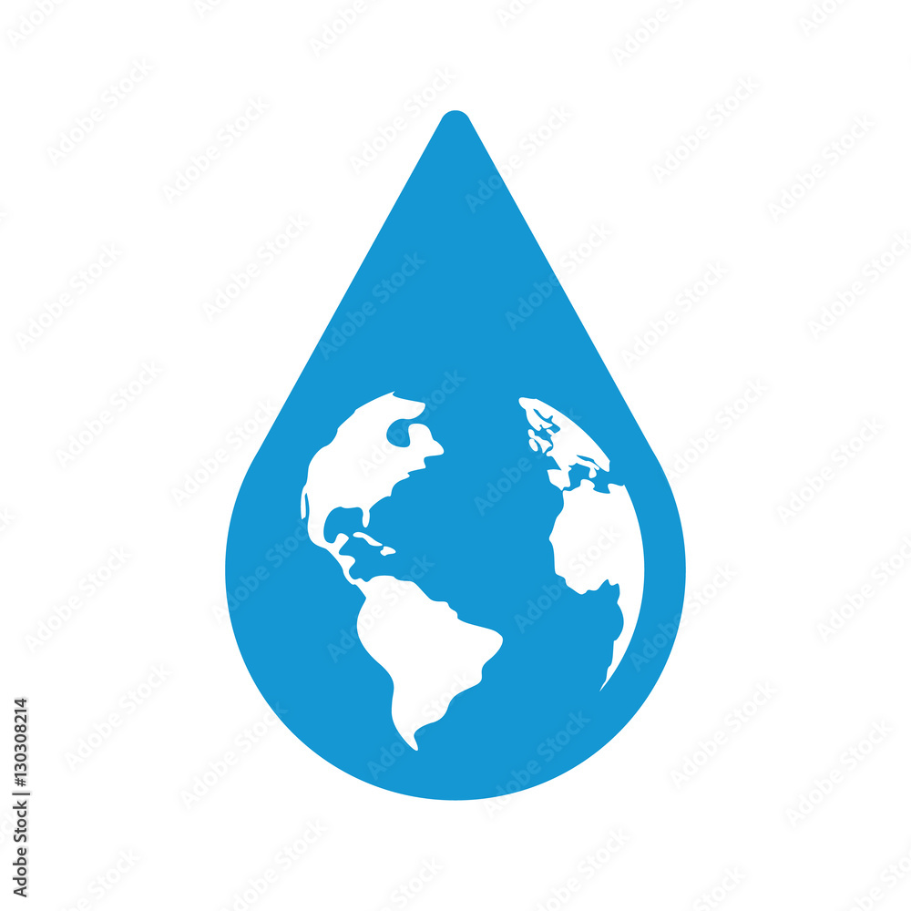 Obraz premium Drop of water with Earth symbol inside. Eco concept. Vector illustration