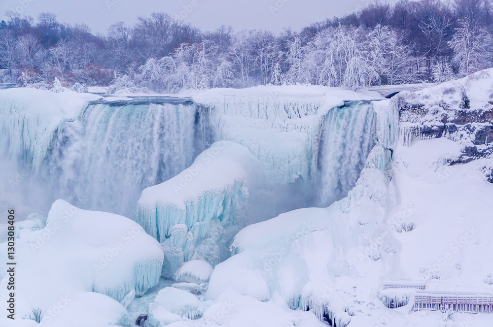 American Falls covered with ice and snow, Niagara Falls, USA
