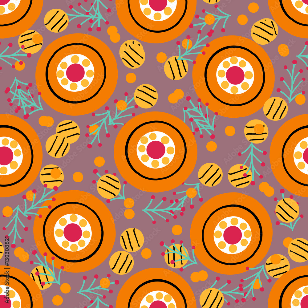 Seamless pattern with in Russian Dymkovo style. Vector illustration.