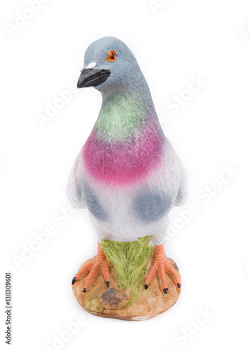 Cute dove. Decorative dove - children's room, interior, home, wedding decor. Grey pigeon decor. Isolated on white background. Front  view. Closeup.