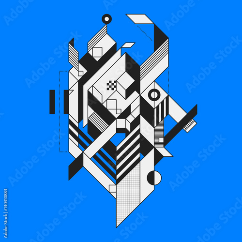 Abstract geometric element on blue background. Style of futurism and constructivism. Useful as prints or posters.