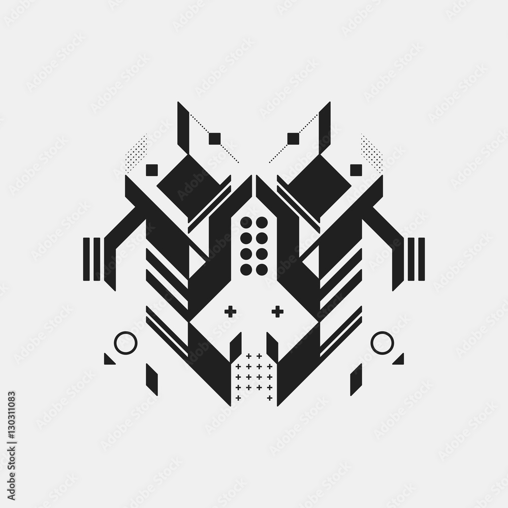 Abstract symmetric design element on white background. Geometric modern art style. Abstract symmetric design element on white background. Geometric modern art style.